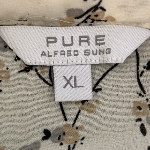 PURE ALFRED SUNG CREAM SLEEVELESS FLORAL SHELL TOP , RUFFLE DETAIL  XL - Picture 6 of 7